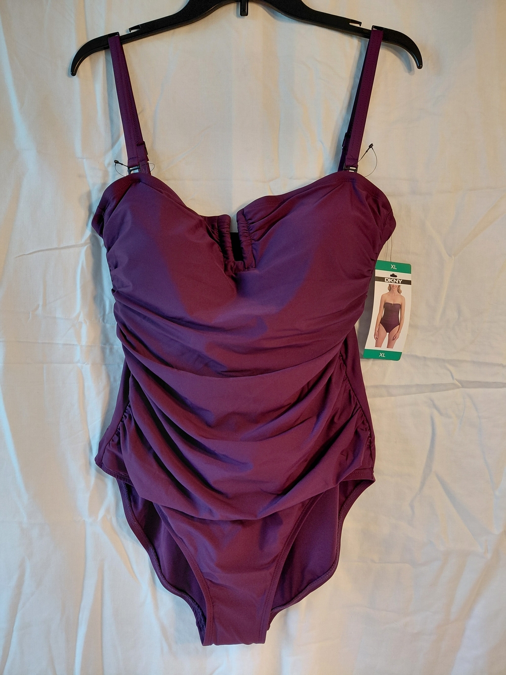DKNY Womens Plum Ruched One-Piece Swim Suit Size XL